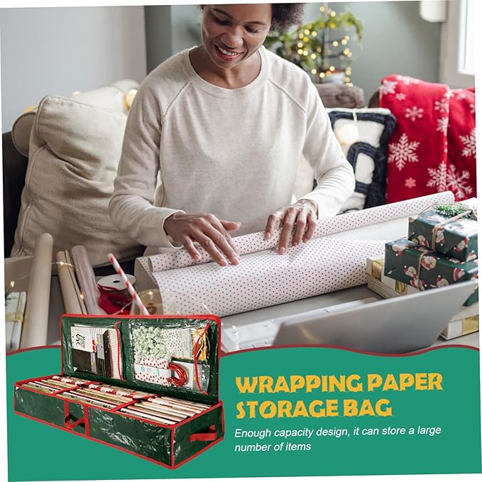 Christmas Wrapping Paper Storage Organizer Portable Under-Bed Gift Packing Bag Capacity for Holiday Wrapping Supplies Festive Design for Home Organization