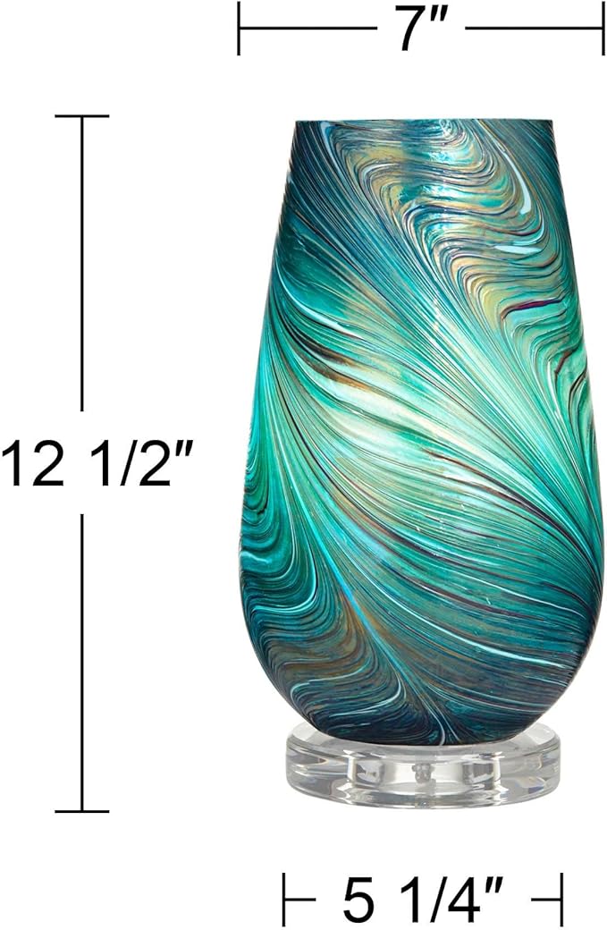 360 Lighting Carmen Modern Accent Table Lamps 12 1/2" High Set of 2 Green Clear Crystal Swirl Art Glass Shade for Bedroom Living Room Nightstand Bedside Night Stand Office Kids Room
