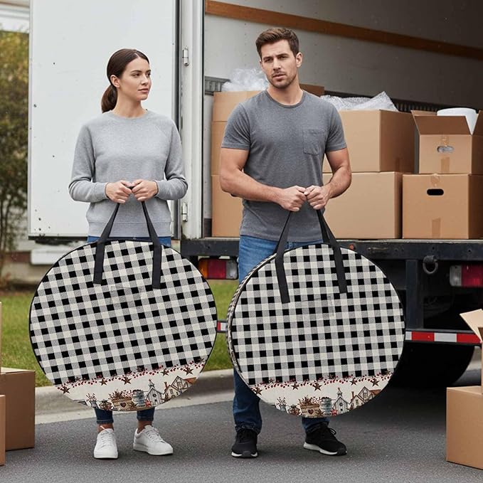 Storage Bag Barn Star Farmhouse Round Storage Totes Bins Closet Organizers with Zippers & Handle Black Buffalo Plaid Clothes Storage Container for Bedroom Dorm Space Saving Packing Supplies Bags