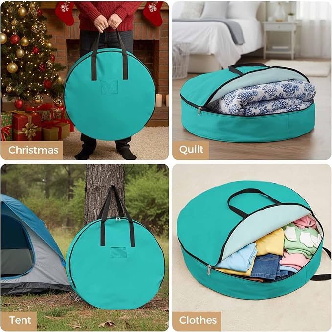 30 Inch Round Storage Bag 1 Pack,Water Green Watercolor Waterproof Wreath Storage Container with Handles&Zipper Solid Color Closet Organizer Bags Garland Box