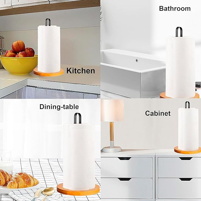 Wooden Paper Towel Holder Countertop, Kitchen-Towel-Holder FreeStanding with Non-Slip Base for Kitchen Bathroom