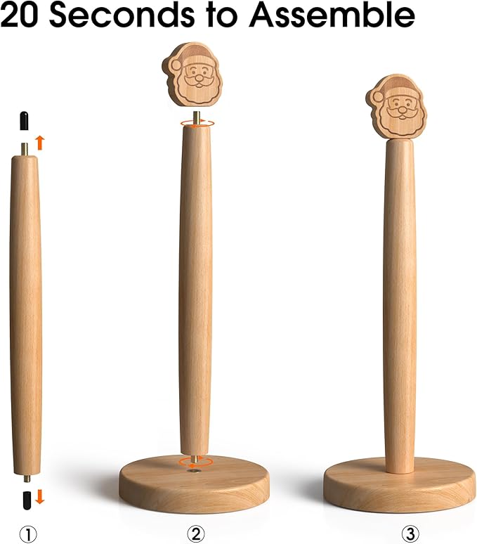 Christmas Wooden Paper Towel Holder Stand - Kitchen Paper Hanger Rack Winter Xmas Decoration Bathroom Towel Roll Stand Simply Standing Countertop Paper Roll Holder, Santa Design