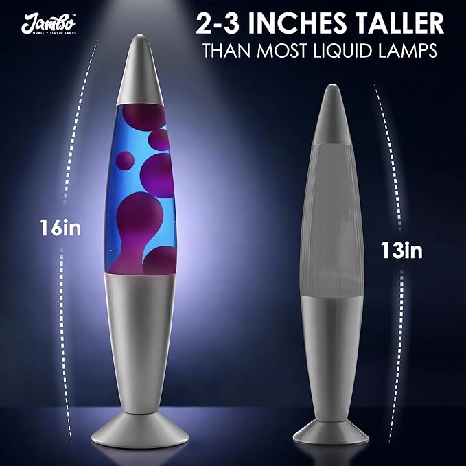JAMBO 16" Beautiful Liquid Lamp- Blue with Purple Wax, Relaxing Magma Light, Night Light Nightlight, Home Decor Living Room Office Bedroom Lamp for Adults Teens Kids