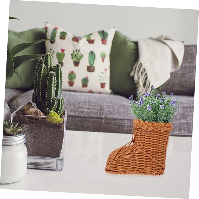Zerodeko Imitation Rattan Woven Storage Basket Flower Holder Creative Tea Color Design Decorative Household Organizer for Home and Christmas Decoration