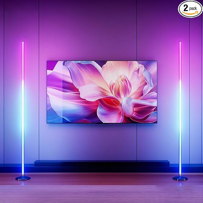 Corner Floor Lamp, 2 Pack RGB Corner Lamp with App/Remote/Button Control, Smart LED Floor Lamp with 16 Million DIY Colors & 68+ Scene, Music Sync for Living Room, Bedroom, Gaming Room (2, 57 Inch)