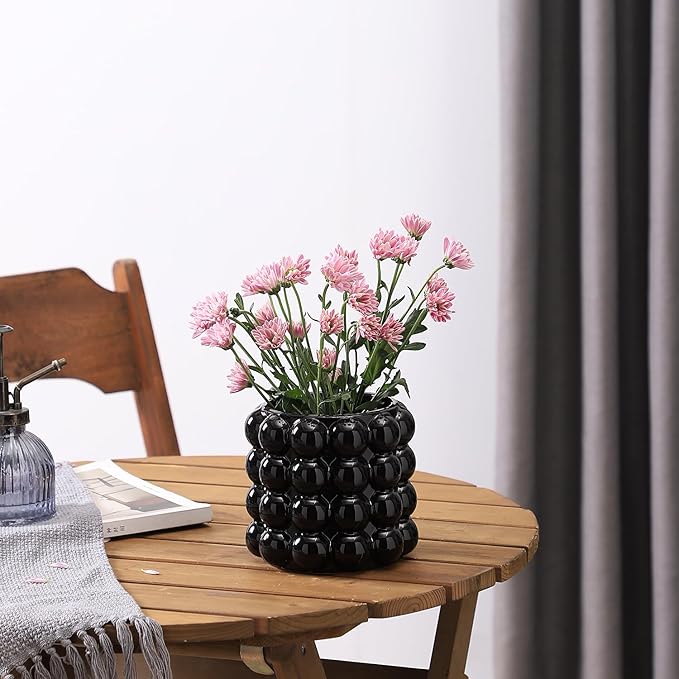 Bubble Vase, Black Ceramic Vase for Flowers, Boho Vases for Home Decor, Decorative Vases for Living Room, Office, Bathroom, Shelf, Fireplace, Farmhouse, Coffee Table, 5 Inches