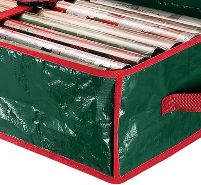 Christmas Wrapping Paper Storage, Oxford Fabric Festive Holiday Wrapping Paper Storage Bin for Living Room, Bedroom, Closet, Rolls, Ribbons, Bow, Organizer