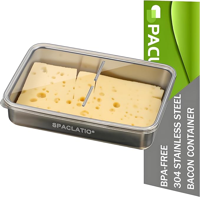 Cheese Container for Refrigerator, 1 Pack 304 Stainless Steel Airtight Deli Meat Storage Containers with Lids for Fridge, Dishwasher Safe Food Storage Containers Fridge Organizers and Storage(42 OZ)