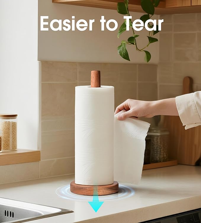Acacia Wood Paper Towel Holder Stand – Wooden Kitchen Paper Towel Holder Countertop, PTHA, Freestanding Roll Holder for Kitchen & Bathroom & Farmhouse, Standard