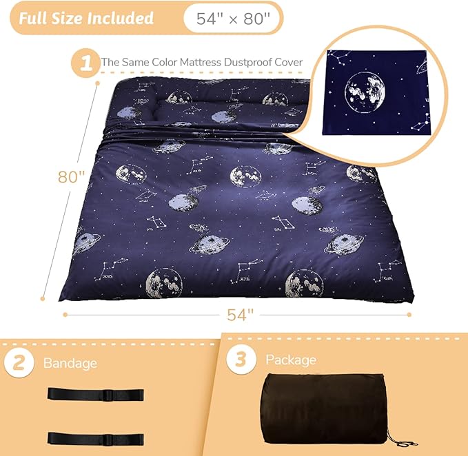 MAXYOYO Navy Space Adventure Japanese Floor Futon Mattress, Thicken Tatami Mat Sleeping Pad Foldable Roll Up Mattress Floor Lounger Couches and Sofas for Kids Full Size