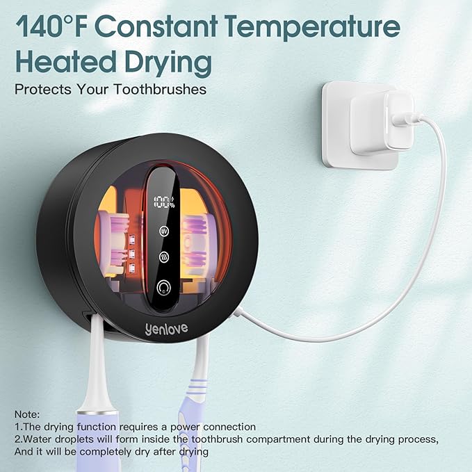 Upgraded Toothbrush Holders for Bathroom, Tooth Brush Holders Wall Mounted, Toothbrush Cleaner Organizer with LED Smart Screen,Cleaning and Drying Fits All Toothbrushes for Home & Travel