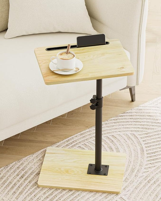 Masupu Sofa Arm Tray Table - 360° Swivel Height Adjustable End Table, Small Snack Side Table for Couch, C Shaped Table for Bed, Chair or TV Tray Table(Natural)