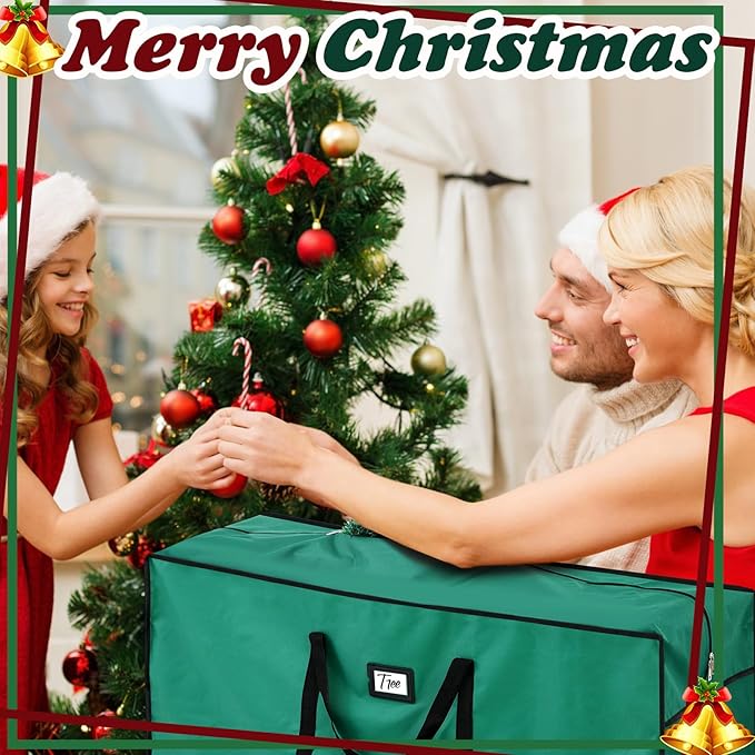 Paterr 2 Pack 9 ft Large Christmas Tree Storage Bag, 600d Waterproof Oxford Heavy Duty Artificial Christmas Tree Container Trees Storage Holder Bag Box with Reinforced Handle Dual Zipper(Green)