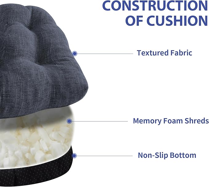 IPYNBAP Chair Cushions for Dining Chairs Set of 6, Kitchen Chair Cushions, Chair Pads with Ties and Non Slip Backing, Tufted Memory Foam Seat Cushion 6 Pack, 15.5" x 15.5" x 4", Navy Blue