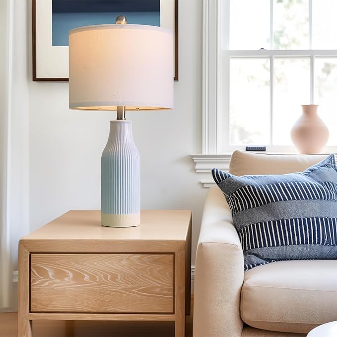 USumkky 23.75inch Light Blue Modern Ceramic Bedside Lamp Set of 2 with 5FT Cord for Bedroom Decor Farmhouse Table Lamp for Living Room Office Dorm