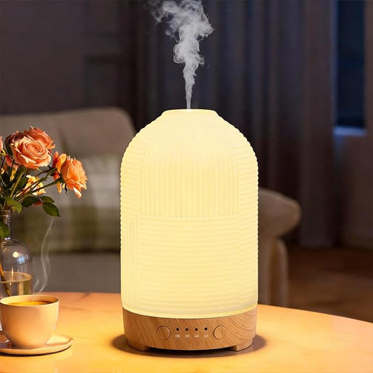 200ml Ultrasonic Essential Oil Diffuser,Aromatherapy Diffuser with 9 Color,2h/4h/6h Time,Ceramic Diffuser Oil Machine,Auto Shut-Off,Aroma Oil Diffusers for Home,Bedroom,Office