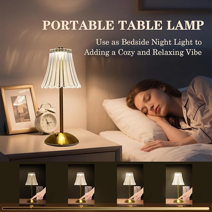 Crystal Table Lamp, 5000mAh Rechargeable Lamp with Touch Control, 3 Color Temperatures, Dimmable Brightness, Matte Aluminum Light for Bedroom/Bar/Kitchen/Outdoor (Retro Golden, Large-2Pc)
