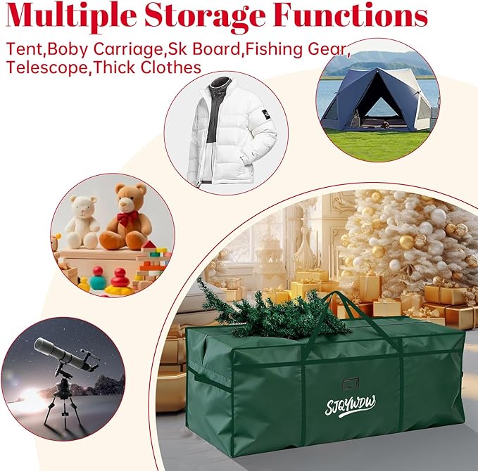 Christmas Tree Storage Bag, 7.5 Ft Christmas Tree Bag, Reusable Heavy Duty 600D Oxford Cloth, Built-in Double Mesh Bags, Double Zippers for Large Artificial Christmas Tree(50×16×20in, Green)