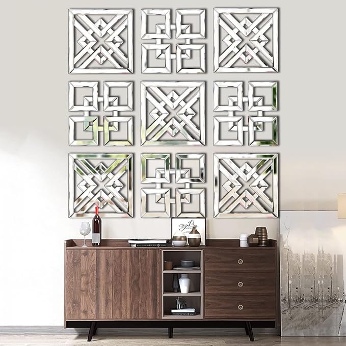 QMDECOR Silver Mirrored Wall Decor 16x16" Modern Fashion DIY Wall-Mounted Mirror X Design Gorgeous Glam Accent Vintage Chic for Room and Home