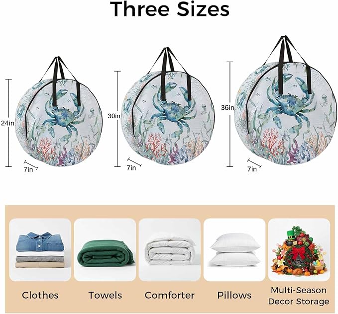 Storage Bag Round Storage Totes Bins Closet Organizers with Zippers & Handle Clothes Storage Container for Bedroom Dorm Space Saving Packing Supplies Moving Bags