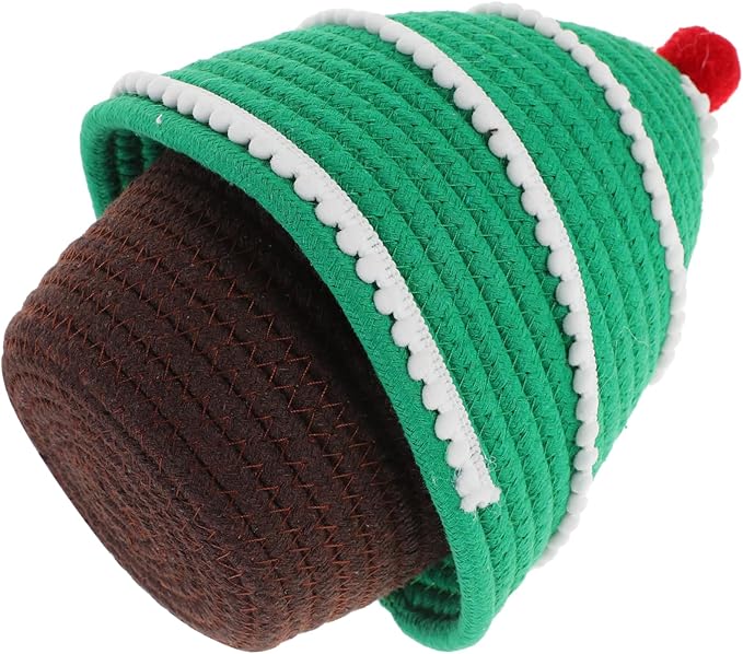 Garneck Christmas Tree Shape Woven Basket Lid Decorative Cosmetic Storage Holder for Home Organization Christmas-themed Desktop Container for Sundries Personal Items