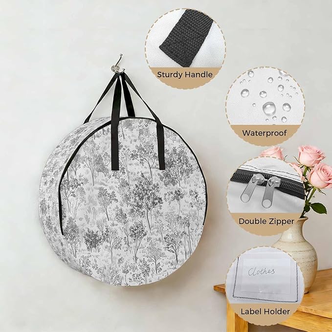 Storage Bag Maple Leaf Tree Pine Round Storage Totes Bins Closet Organizers with Zippers & Handle Plants Tree Forest Clothes Storage Container for Bedroom Dorm Space Saving Packing Supplies Bags