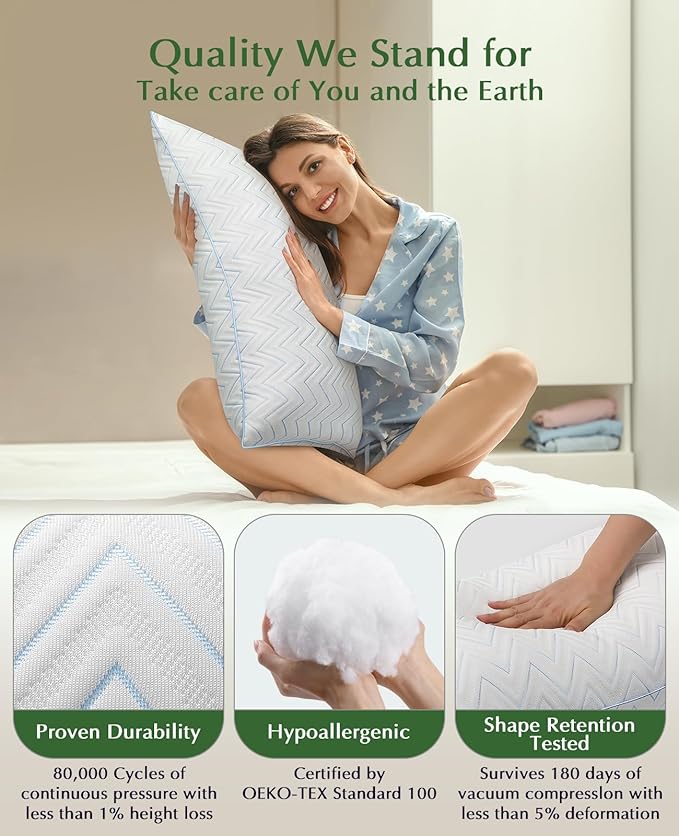 DIORIS Pillows Queen Size Set of 2 - Luxury Hotel Collection Cooling Bed Pillows for Sleeping, Breathable Medium Soft Down Alternative Microfiber Filled Pillows for Back, Stomach Sleepers