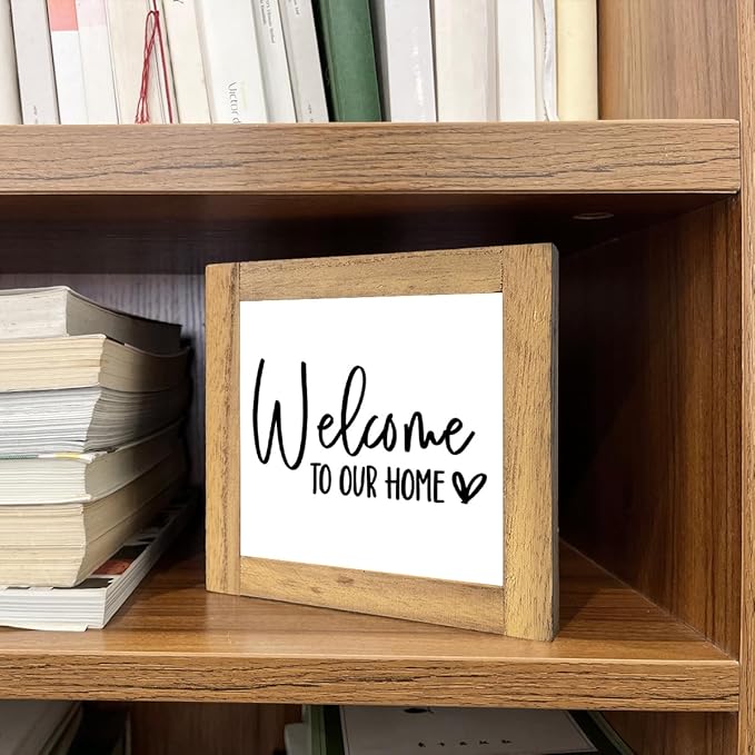 Welcome To Our Home - Freestanding Farmhouse Welcome Sign for Entryway, Front Door & Porch Decor