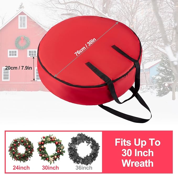 Round Wreath Storage Bag 30-Inch with Zipper - 600D Oxford Fabric Storage Container for Wreaths, Garland, Holiday & Seasonal Decorations, Dust-Proof Protection