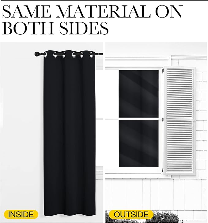 NICETOWN Blackout Curtains Panels for Living Room, 2 Panels, 66 x 92 Inch, Black, 3 Pass Microfiber Noise Reducing Thermal Insulated Solid Ring Top Blackout Window Drapes