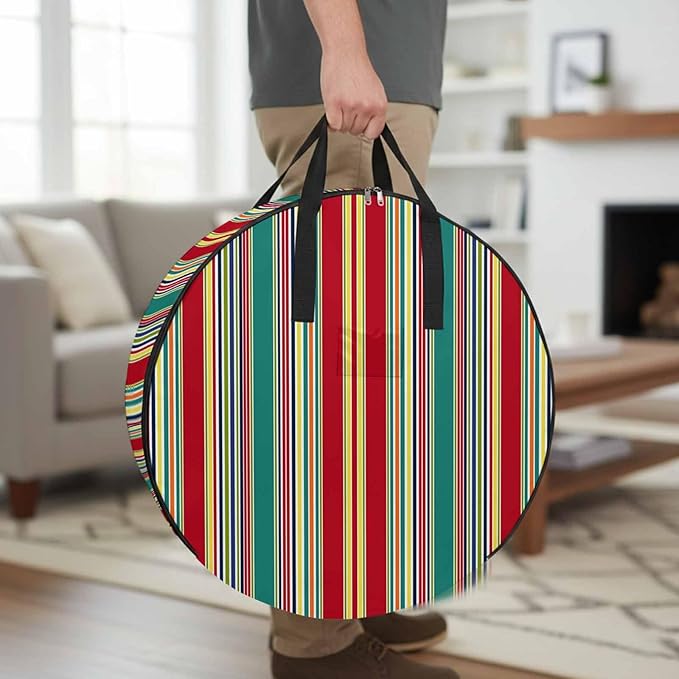 Storage Bag Red Striped Round Storage Totes Bins Closet Organizers with Zippers & Handle Geometric Green Yellow Stripes Clothes Storage Container for Bedroom Dorm Space Saving Packing Supplies Bags