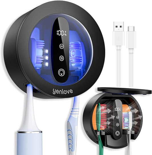Upgraded Toothbrush Holders for Bathroom, Tooth Brush Holders Wall Mounted, Toothbrush Cleaner Organizer with LED Smart Screen,Cleaning and Drying Fits All Toothbrushes for Home & Travel
