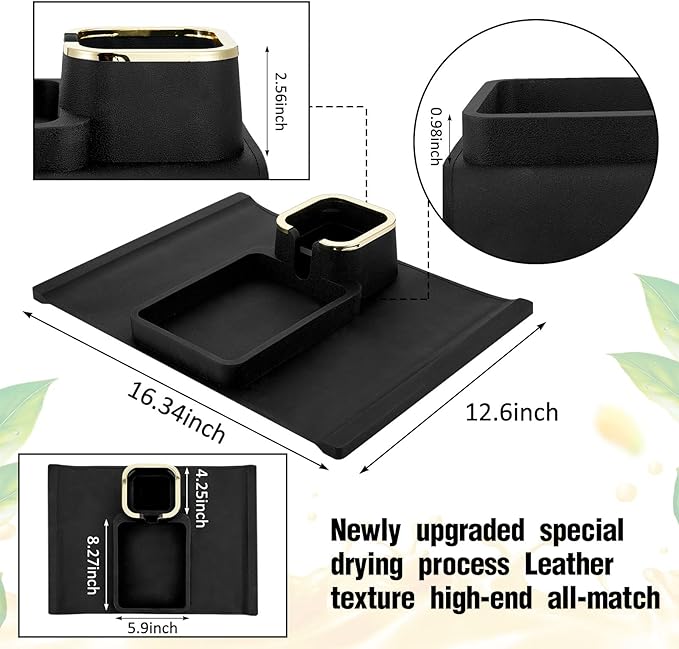 1 Pc Couch Cup Holder Tray Silicone Anti-Spill Anti Slip Sofa Armrest Drink Holder Weighted Couch Caddy Recliner Arm Table for Remote Controls, Phones, Cups and Snacks (Black)