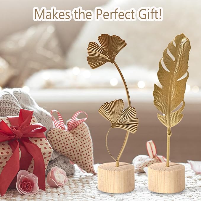 Two-Piece Luxury Nordic Metal Leaf Sculptures – Elegant Gold Ginkgo & Palm Leaf Art Décor, Modern Minimalist Metal Craft for Living Room, Entryway, Wine Cabinet, Home & Office Decoration