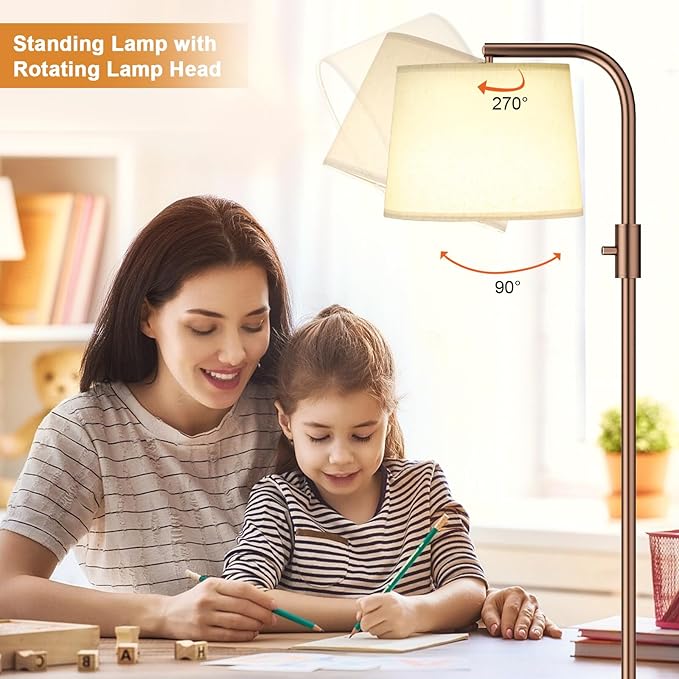 Ambimall 𝐅𝐮𝐥𝐥𝐲 𝐃𝐢𝐦𝐦𝐚𝐛𝐥𝐞 Floor Lamp - Floor Lamps with 9W 𝐋𝐄𝐃 Bulb, Standing Lamps for Living Room with Adjust Head, Modern Standing Tall Light Rotary Switch for Office(Brown and Beige)