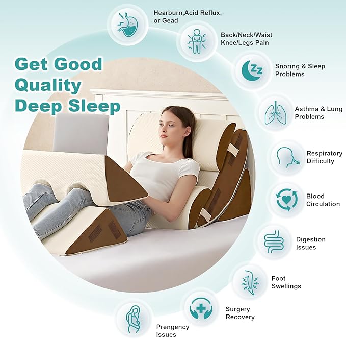 Hansleep Bed Wedge Pillow Set for After Surgery 6PCS, Post Surgery Pillow for Sleep Apnea and Acid Reflux Relief, Adjustable Reading Pillows Back Support with Memory Foam, Beige, 23"