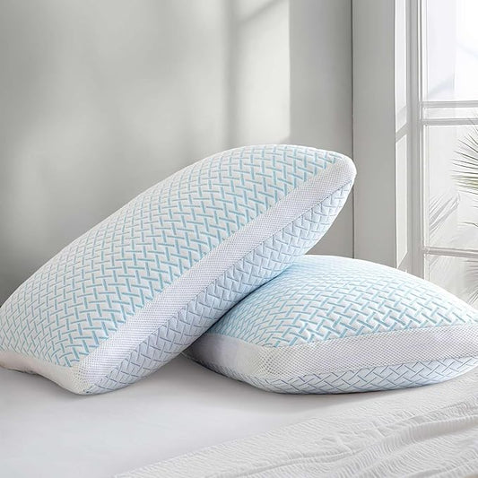 Ankwos Shredded Memory Foam Cooling Soft Bamboo Viscose Pillows Queen Size Set of 2, Adjustable Hypoallergenic Hotel Quality Pillow for Side, Back and Stomach Sleeper, Oeko-TEX Certified