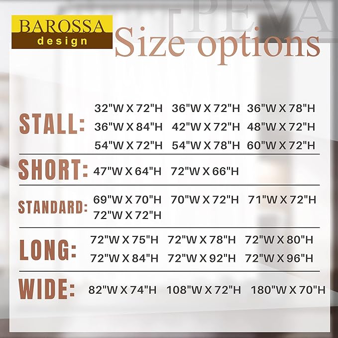 Barossa Design Narrow Shower Curtain Liner with 3 Magnets - 36" x 78", Waterproof PEVA Shower Liner for Small Long Bathroom Stall, PVC Free, Metal Grommets - Clear, 36X78
