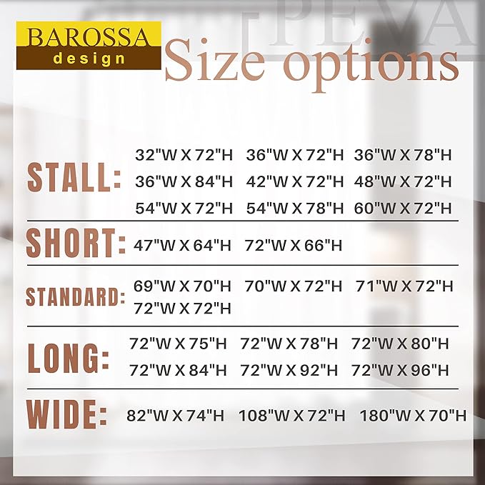 Barossa Design Clear Shower Curtain Liner 82 Width by 74 Height with Free Hooks - 6 Bottom Magnets, Waterproof PEVA, 12 Metal Grommets Curtain PEVA, 82x74