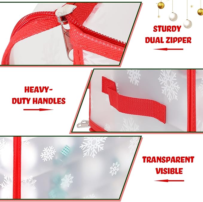 Saintrygo 2 Pcs Christmas Ornament Storage Box Christmas Storage Containers with 64 Compartment Zippered Bauble Vinyl Plastic Ornament Box with Handles, 12 Inch(Snowflake Style)