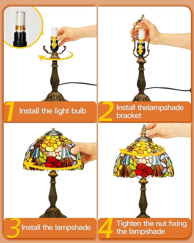 Tall Table Lamps Bedside Nightstand Rose Flower Beads Stained Glass Table Lamp for Bedroom,Living Room,Dining Room Restaurant Hotel Desk Reading Light+LED Bulb,12X12X18 INCH