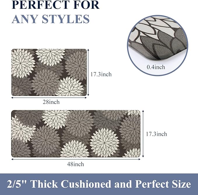 HEBE Anti Fatigue Kitchen Rugs Sets of 2, Non Slip Kitchen Mats for Floor, Waterproof Cushioned Comfort Standing Carpet for Kitchen Sink, Home Office, Laundry Room