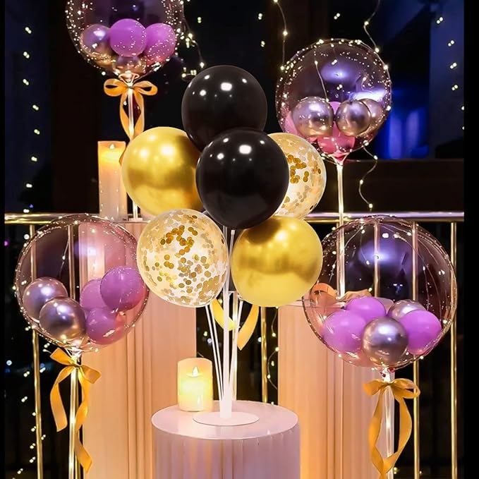ZJDHPTY Black and Gold Party Decorations 4 Set Balloon Stand Table Centerpieces for Men's Women's Birthday Wedding Retirement Anniversary New Years Graduation Decorations 2026