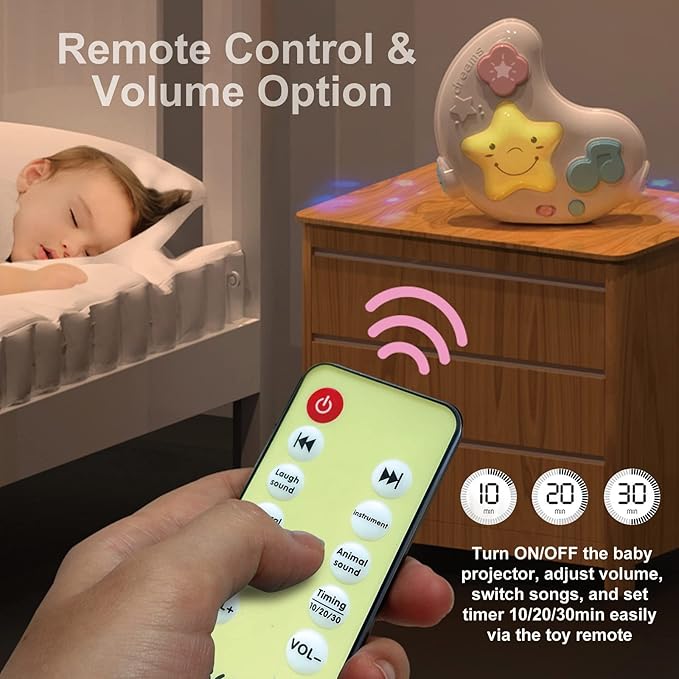 cxjoigxi White Noise Machine and Baby Soother with Remote, 108 Lullaby Music, Soothing Sounds and Night Light for Newborn Nursery Sleeping, Musical Crib Toy, Portable Baby Sound Machine for Travel