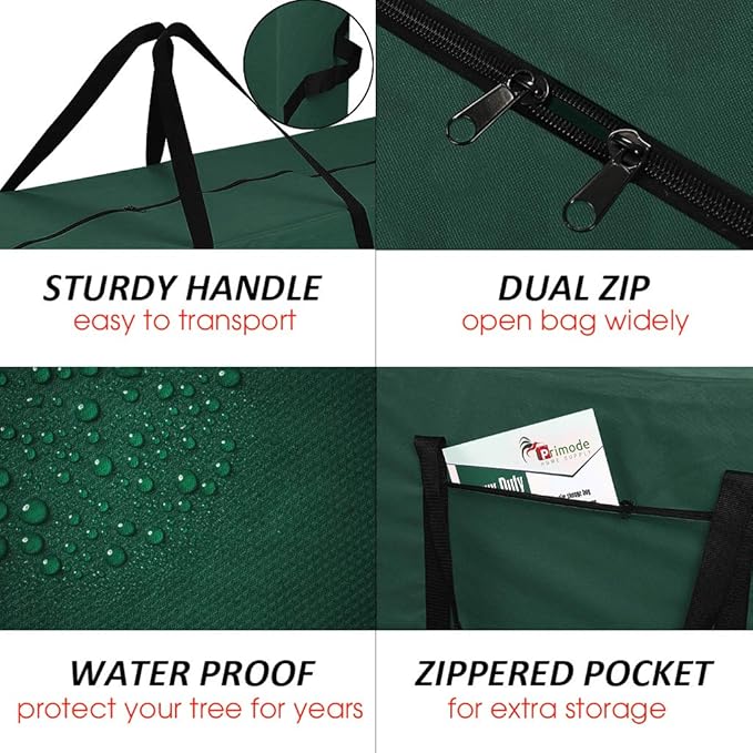 Primode Heavy Duty Christmas Tree Storage Bag | Fits Up to 7.5 Ft. Disassembled Holiday Tree | 50” x 15” x 20” Tree Container | Durable 600D Oxford Material | Xmas Storage Box (Green)