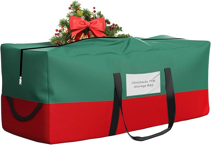 Christmas Tree Storage Bag,Fits Up 10 Ft Tall Artificial Trees,600D Oxford Material,Heavy Duty Tree Bag,Dampproof Storage Bag with Durable Reinforced Handles & Dual Zipper&Transparent Pocket