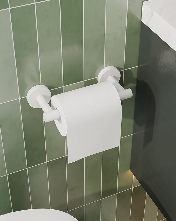 RARXTR White Toilet Paper Holder SUS304 Stainless Steel Double Post Pivoting Toilet Paper Roll Holder Wall Mounted Toilet Tissue Holder for Commercial Bathroom RV Brushed Brass Finish