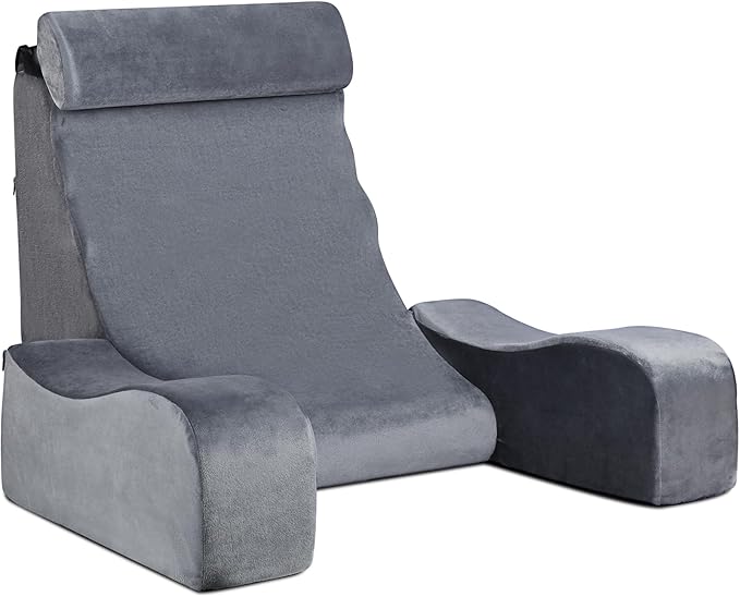 SofGlowly Reading Pillow for Sitting in Bed Adult, Back Support Pillow for Bed Sitting up with Arm Rest,Bed Rest Pillows for Watching TV/Reading/Gaming/Resting in Beds, Couch or Floor, Medium 19" Gray