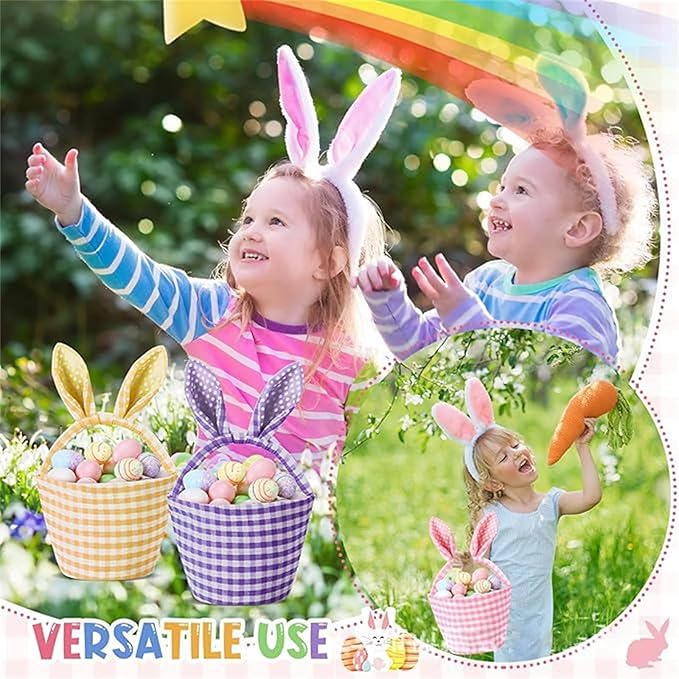 Colorful Striped Easters Basket Checkered Pattern Foldable Reusable Holiday Decors Storage Bin Striped Basket Party Supplies