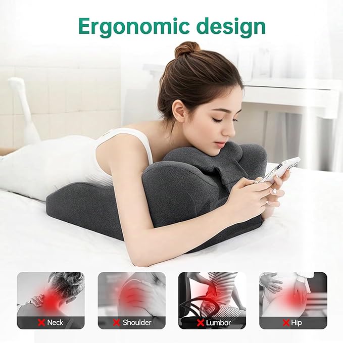 MOONYOOY Memory Foam Ergonomic Support Pillow & Leg Elevation Cushion - Memory Foam Back Support for Bed Sitting, Reading & Daily Relaxing, Removable Washable Cover, Gray